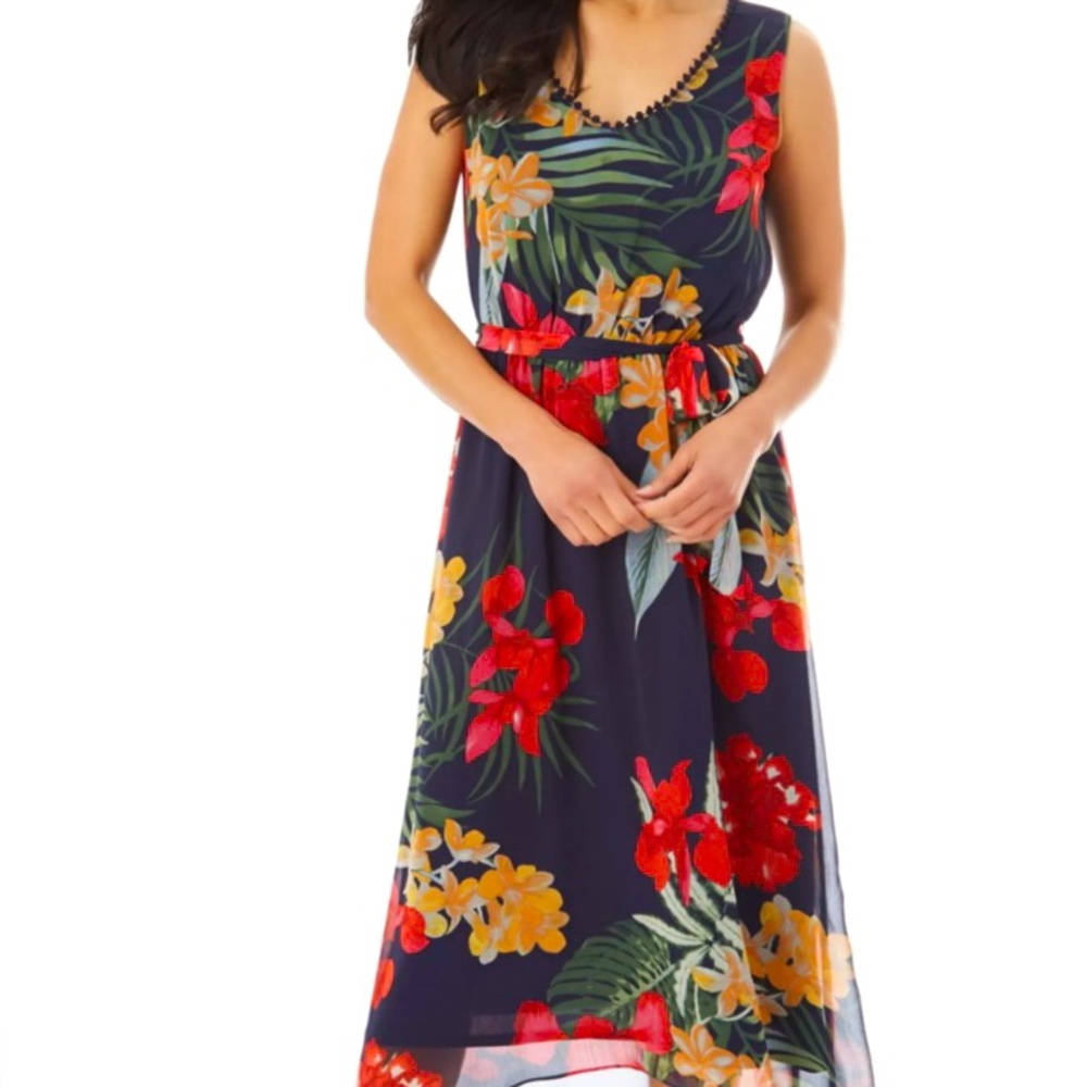 Apt. 9 Red and Yellow V-Neck Sleeveless Resort Midi Dress